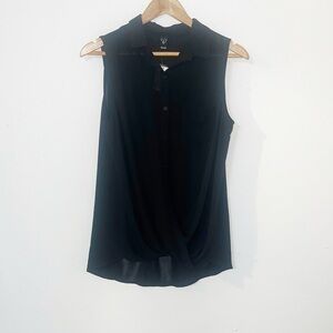 Windsor black semi sheer gathered front new button down sleeveless blouse